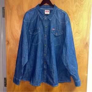 Wrangler Denim Pearl Snap Western Shirt Mens 3XL Dark Blue Cowboy Rodeo